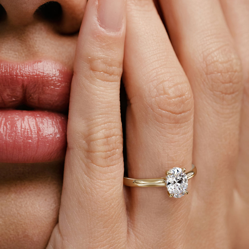Amora Oval 1.00ct Hidden Halo Lab Diamond Engagement Ring F/VS1 Set in 18K Gold