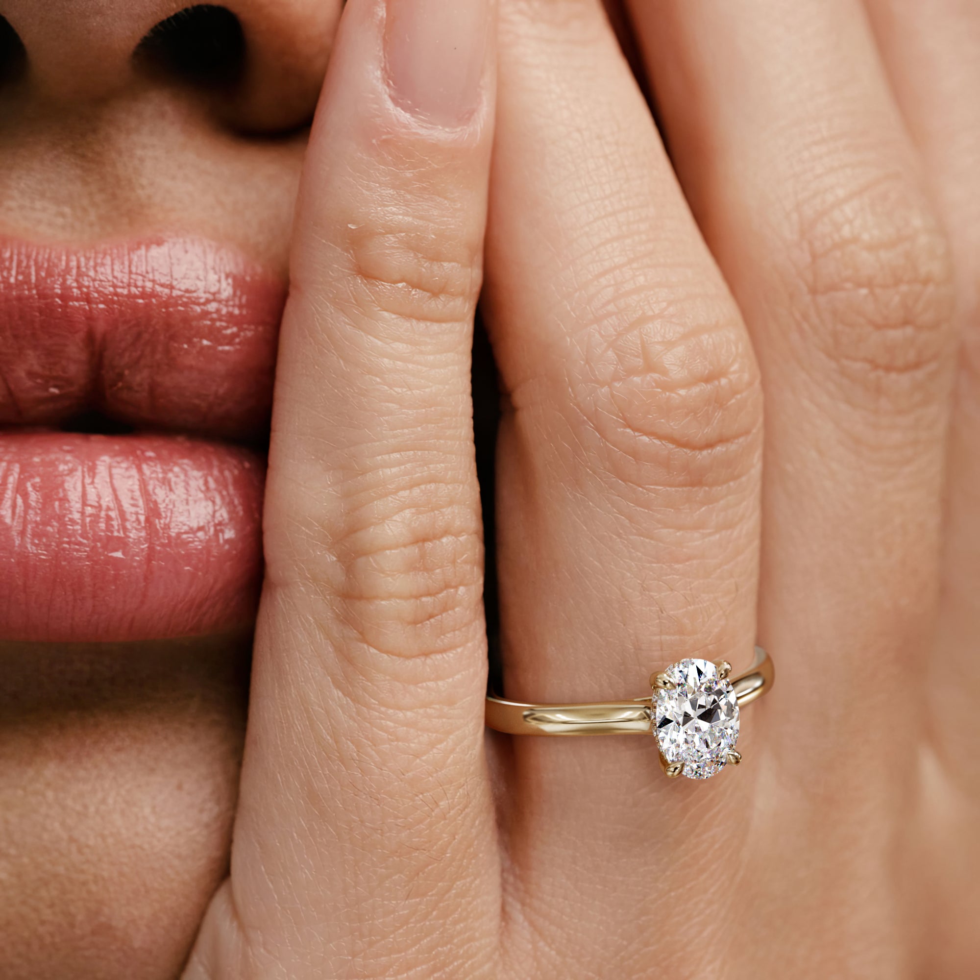 Amora Oval 1.00ct Hidden Halo Lab Diamond Engagement Ring F/VS1 Set in 18K Gold