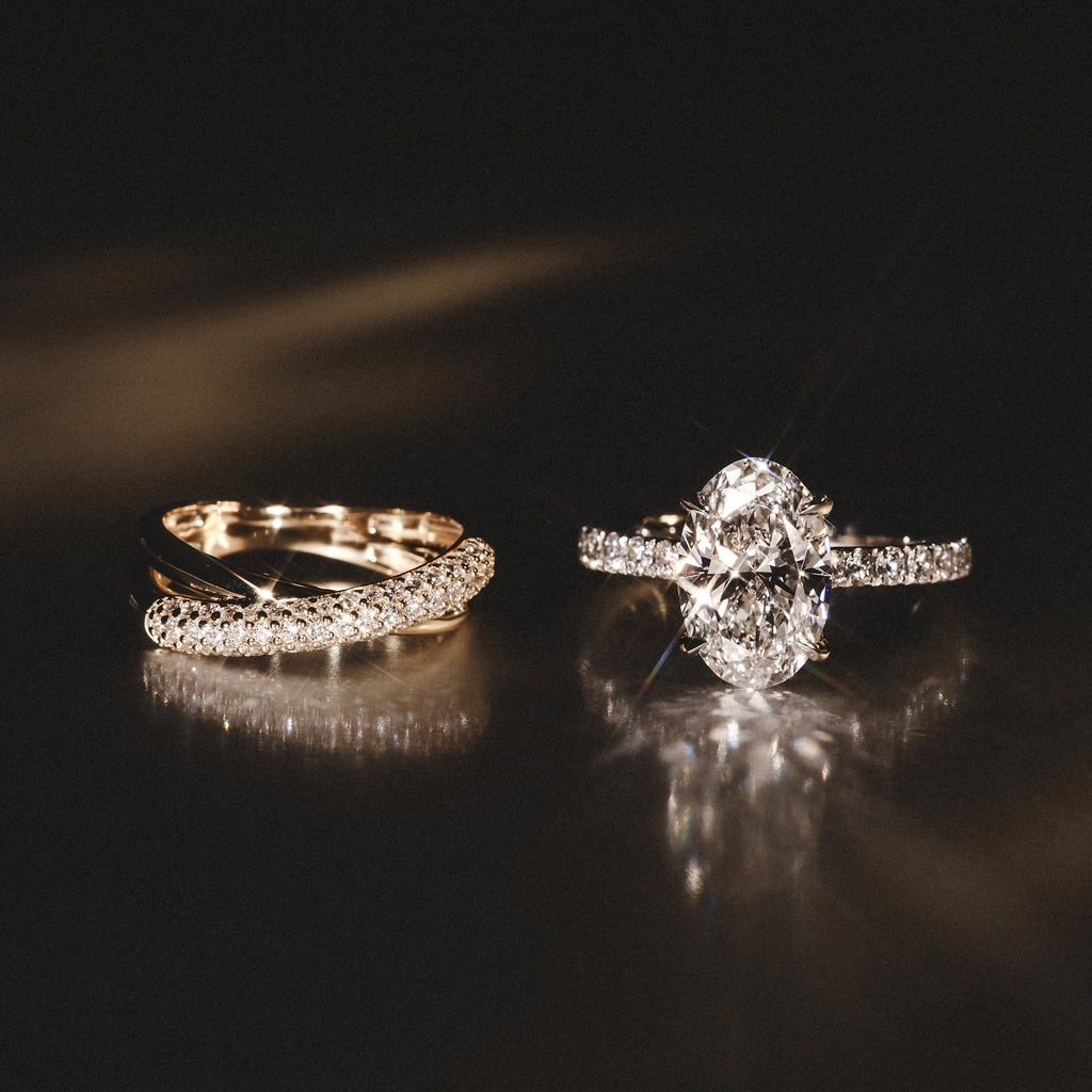 Amora Oval 1.00ct Hidden Halo Diamond Engagement Ring With Side Stones Set in 18K White Gold