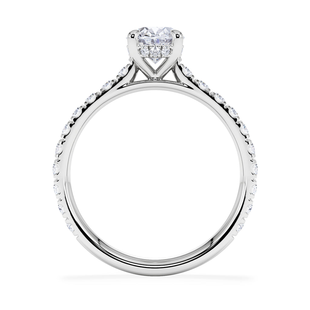 Amora Oval 1.00ct Hidden Halo Diamond Engagement Ring With Side Stones Set in Platinum