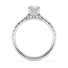 Amora Oval 1.00ct Hidden Halo Diamond Engagement Ring With Side Stones Set in 18K White Gold