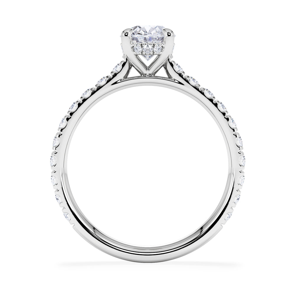 Amora Oval 1.00ct Hidden Halo Lab Diamond Engagement Ring With Side Stones Set in Platinum