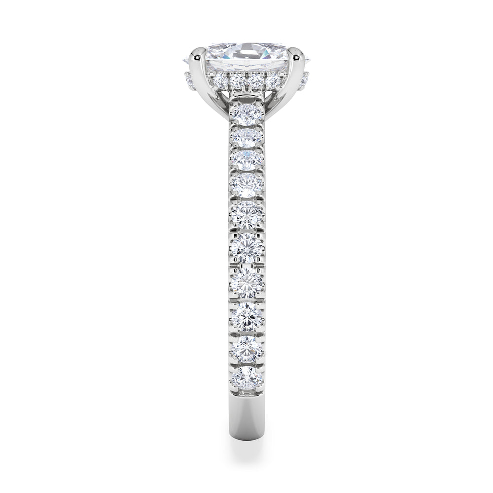 Amora Oval 1.00ct Hidden Halo Lab Diamond Engagement Ring With Side Stones Set in Platinum