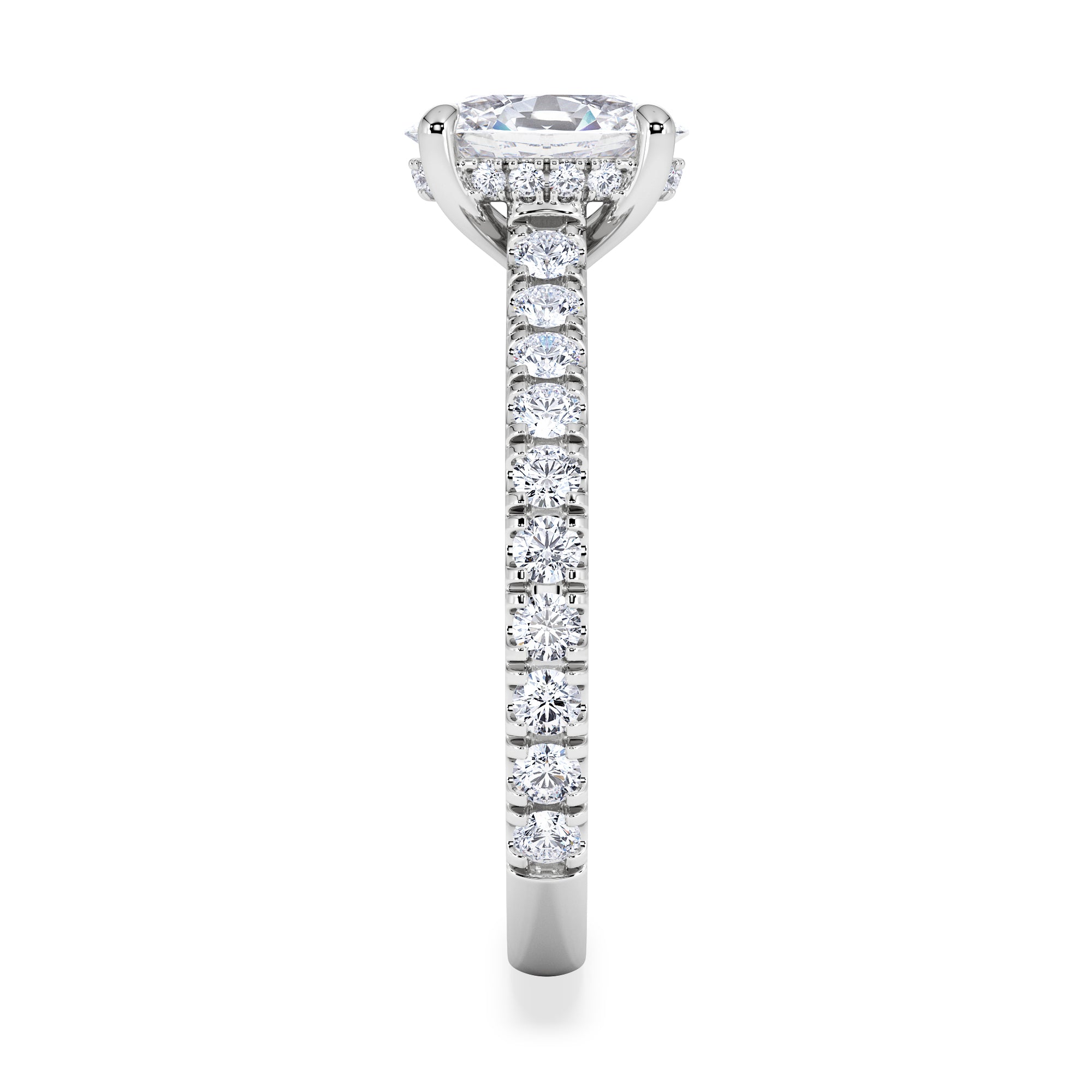 Amora Oval 1.00ct Hidden Halo Lab Diamond Engagement Ring With Side Stones Set in Platinum