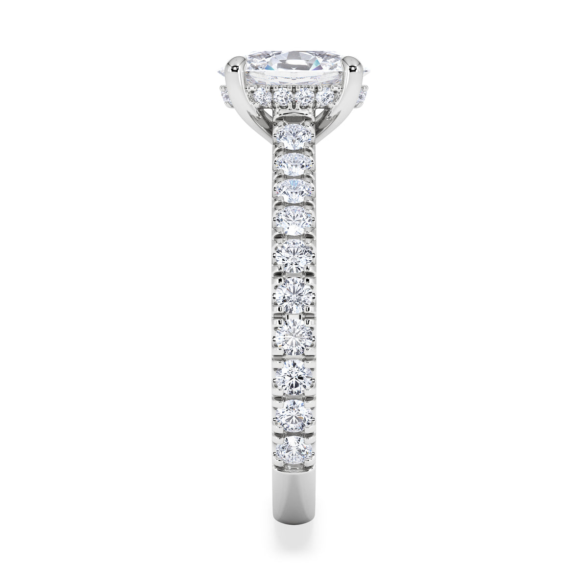 Amora Oval 1.00ct Hidden Halo Diamond Engagement Ring With Side Stones Set in 18K White Gold