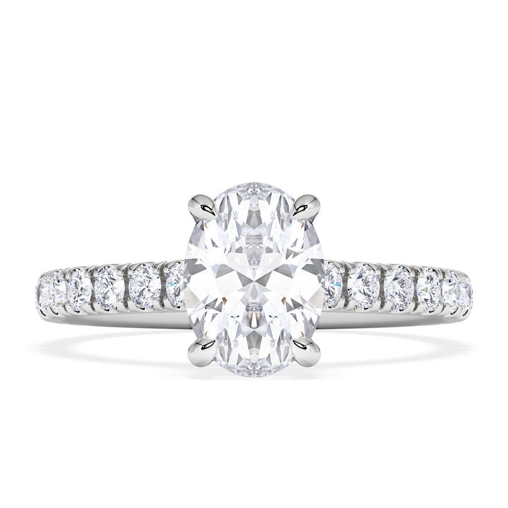 Amora Oval 1.00ct Hidden Halo Diamond Engagement Ring With Side Stones Set in 18K White Gold