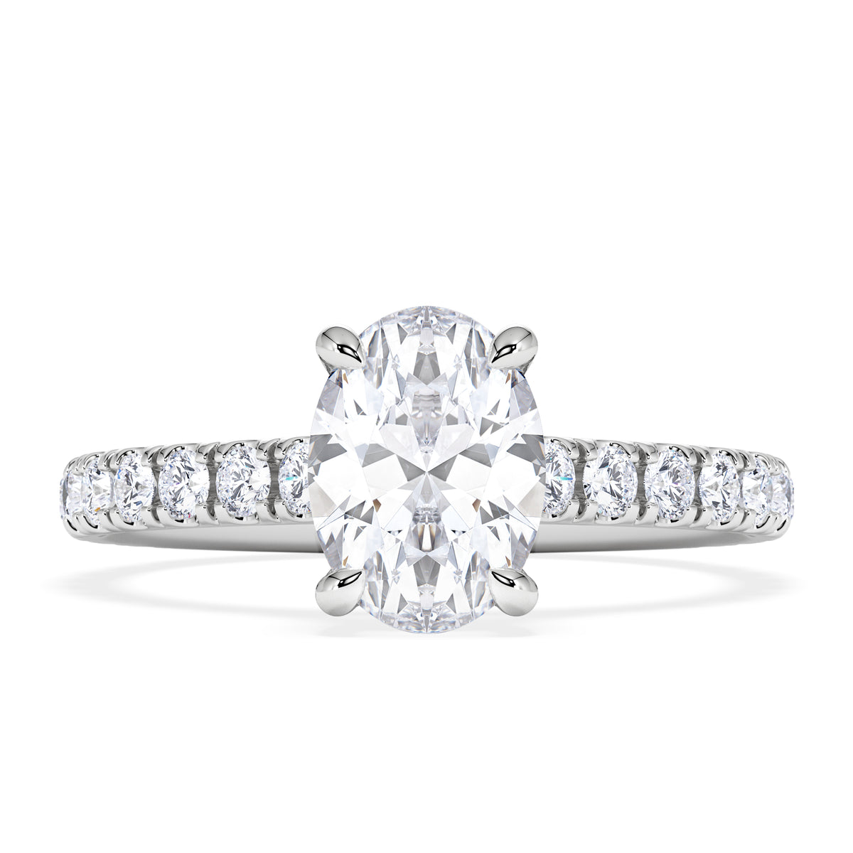 Amora Oval 1.00ct Hidden Halo Diamond Engagement Ring With Side Stones Set in 18K White Gold