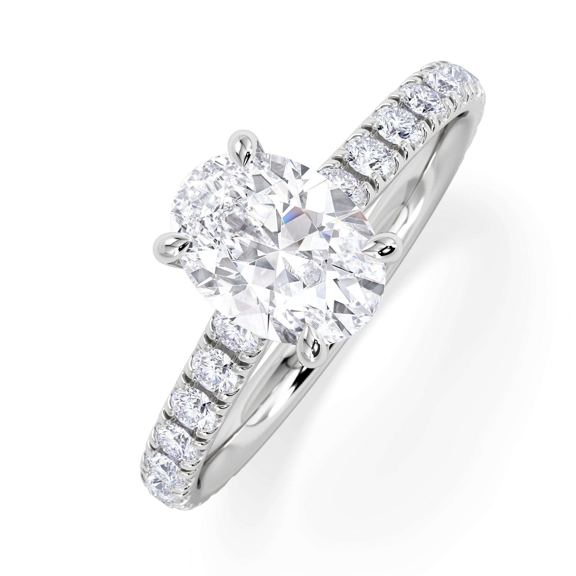 Amora Oval 1.00ct Hidden Halo Lab Diamond Engagement Ring With Side Stones Set in Platinum
