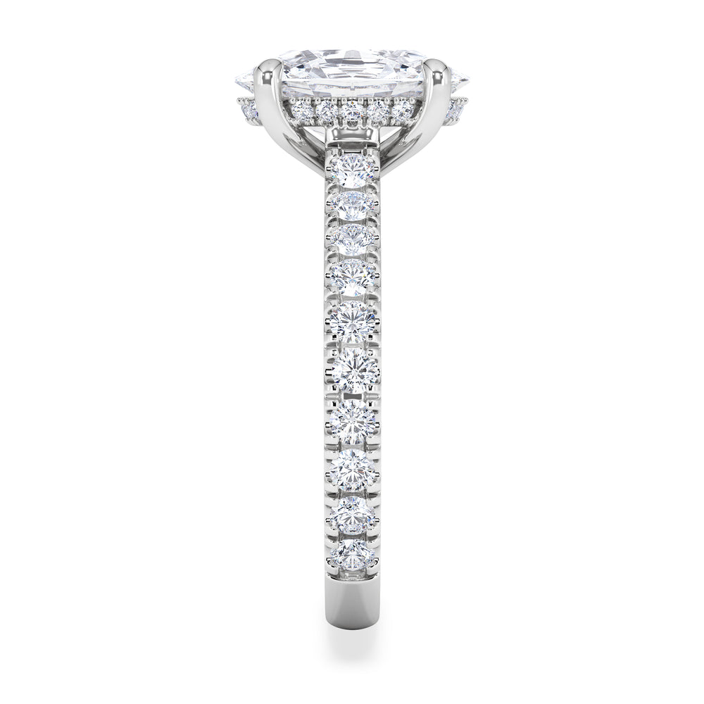 Amora Oval 2.00ct Hidden Halo Lab Diamond Engagement Ring With Side Stones Set in Platinum