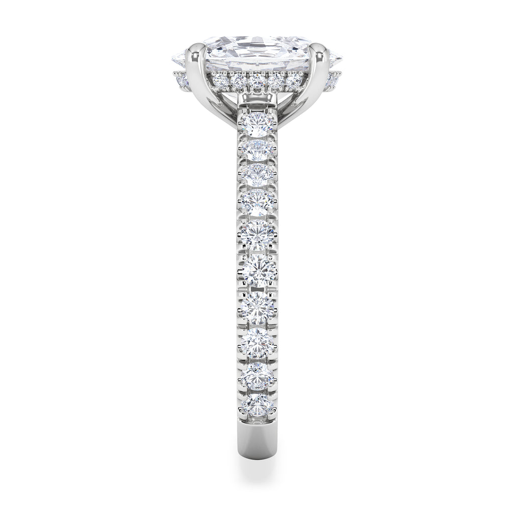 Amora Oval 2.00ct Hidden Halo Lab Diamond Engagement Ring With Side Stones Set in Platinum