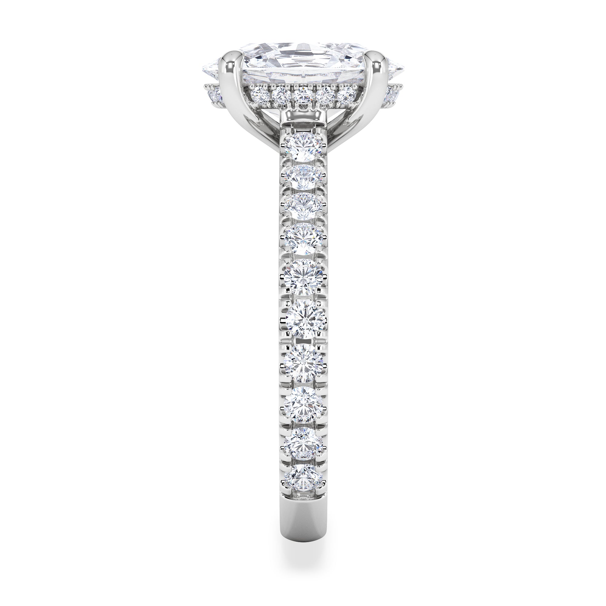 Amora Oval 2.00ct Hidden Halo Lab Diamond Engagement Ring With Side Stones Set in Platinum