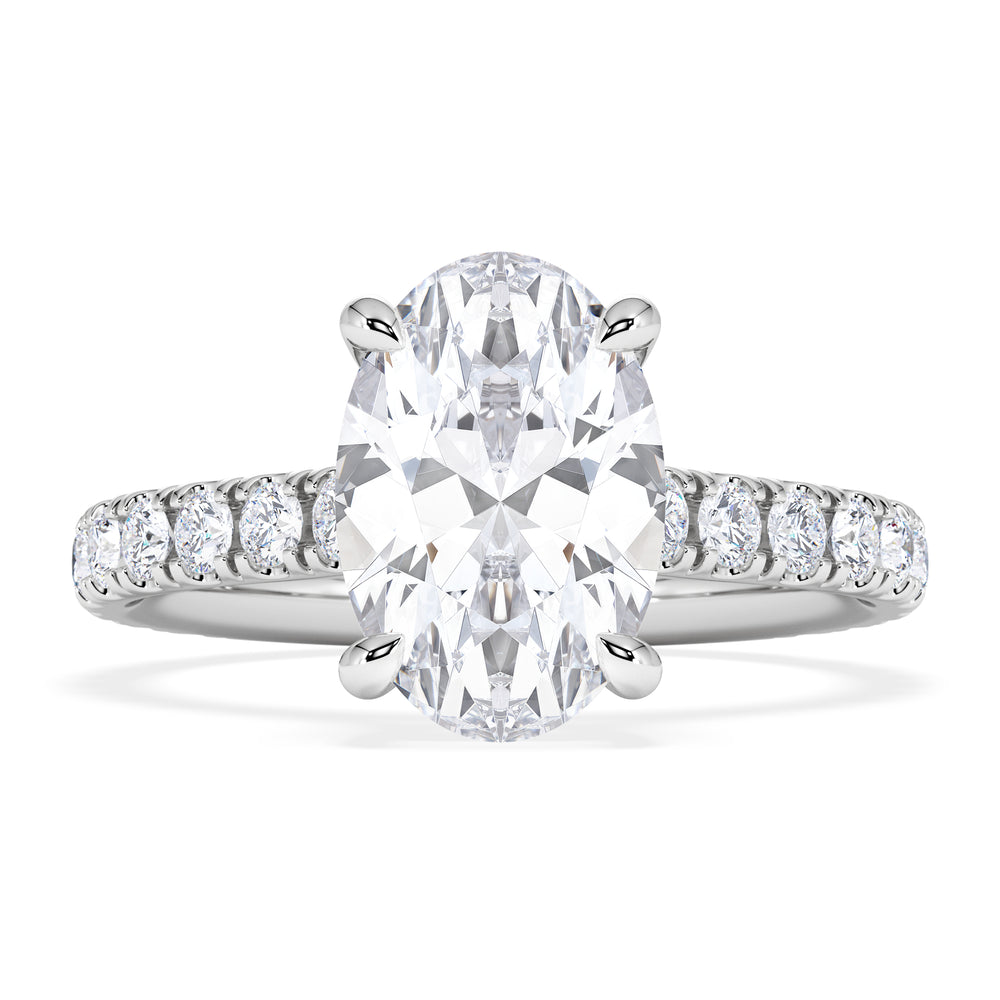Amora Oval 2.00ct Hidden Halo Lab Diamond Engagement Ring With Side Stones Set in Platinum