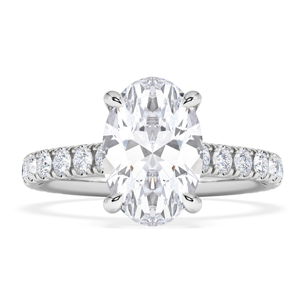 Amora Oval 2.00ct Hidden Halo Lab Diamond Engagement Ring With Side Stones Set in Platinum