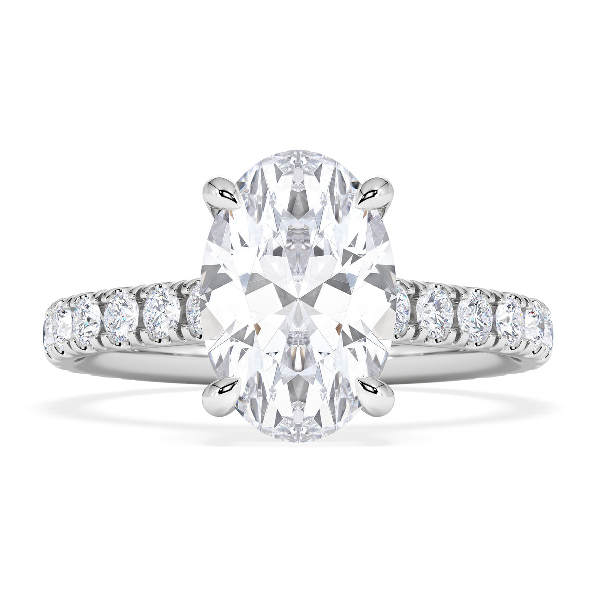 Amora Oval 2.00ct Hidden Halo Lab Diamond Engagement Ring With Side Stones Set in Platinum