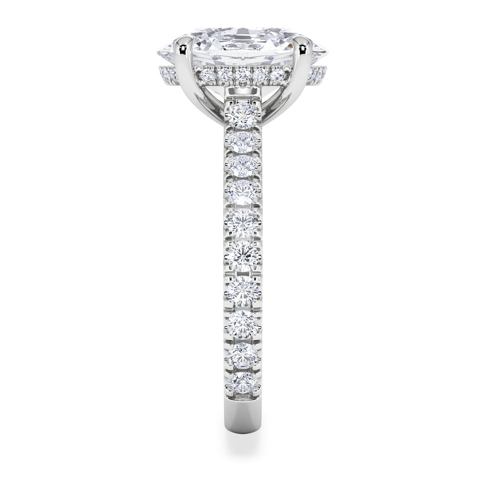 Amora Oval 3.00ct Hidden Halo Lab Diamond Engagement Ring With Side Stones Set in Platinum