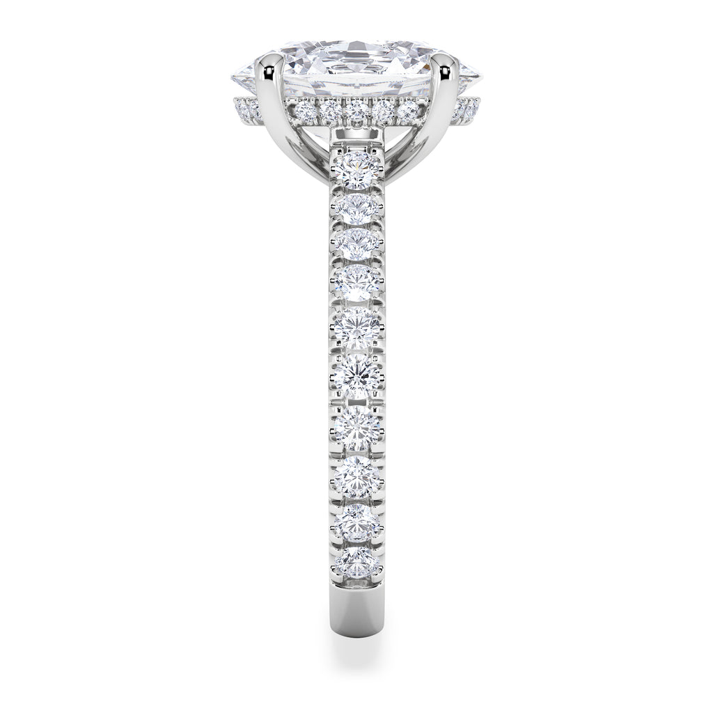 Amora Oval 3.00ct Hidden Halo Lab Diamond Engagement Ring With Side Stones Set in 18K White Gold