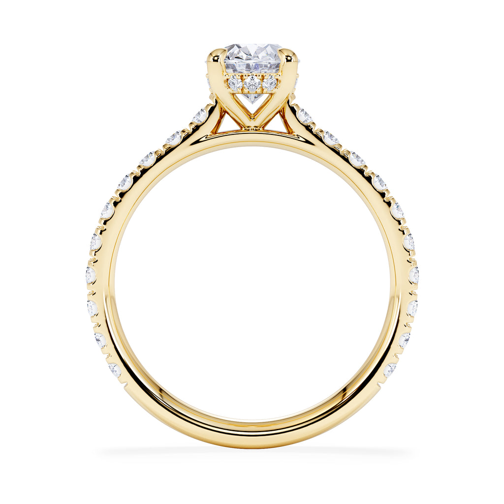 Amora Oval 1.00ct Hidden Halo Diamond Engagement Ring With Side Stones Set in 18K Gold