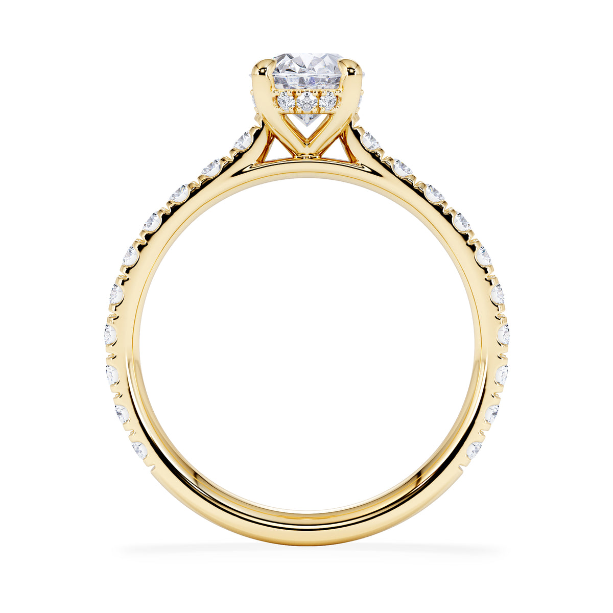 Amora Oval 1.00ct Hidden Halo Diamond Engagement Ring With Side Stones Set in 18K Gold