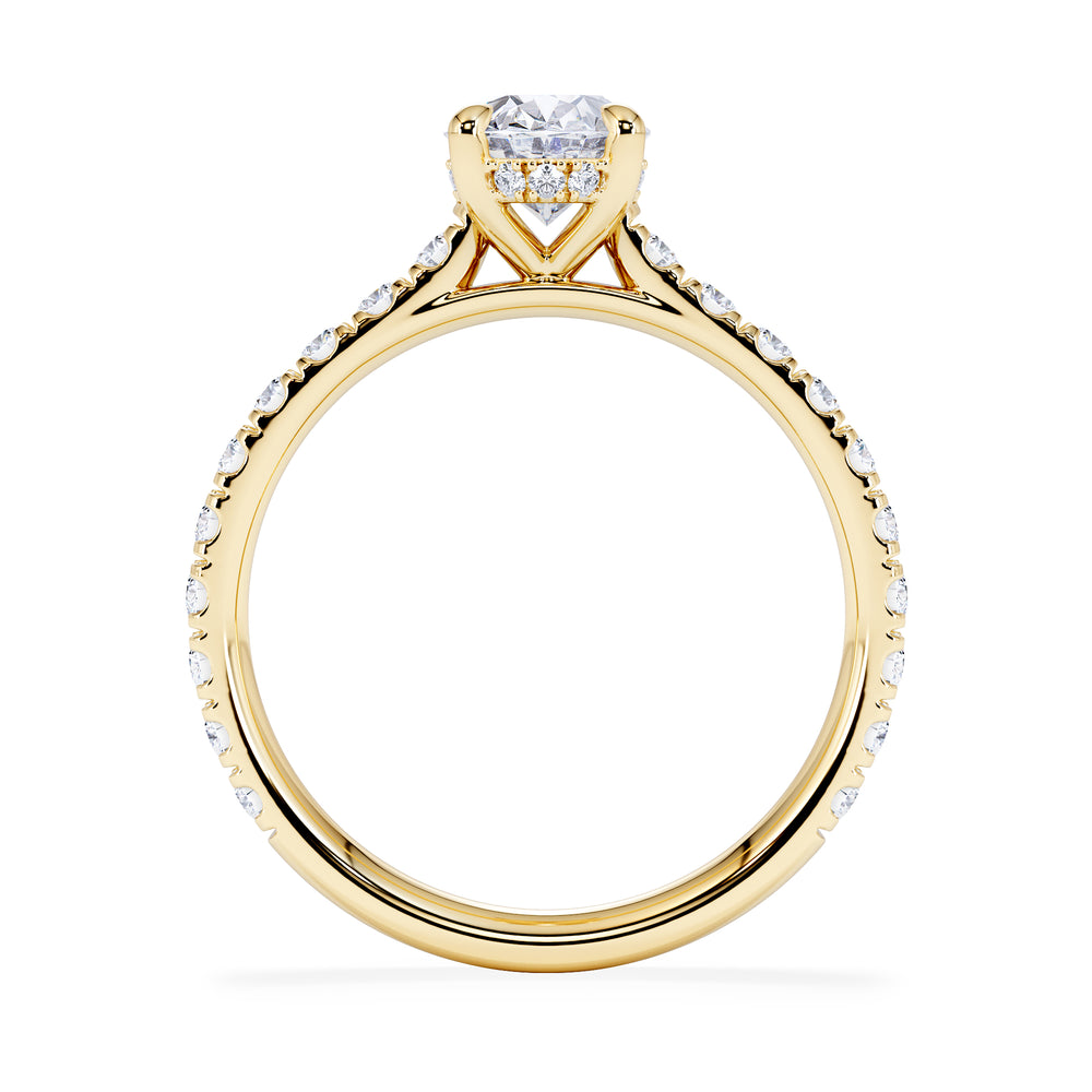 Amora Oval 1.00ct Hidden Halo Lab Diamond Engagement Ring With Side Stones Set in 18K Gold