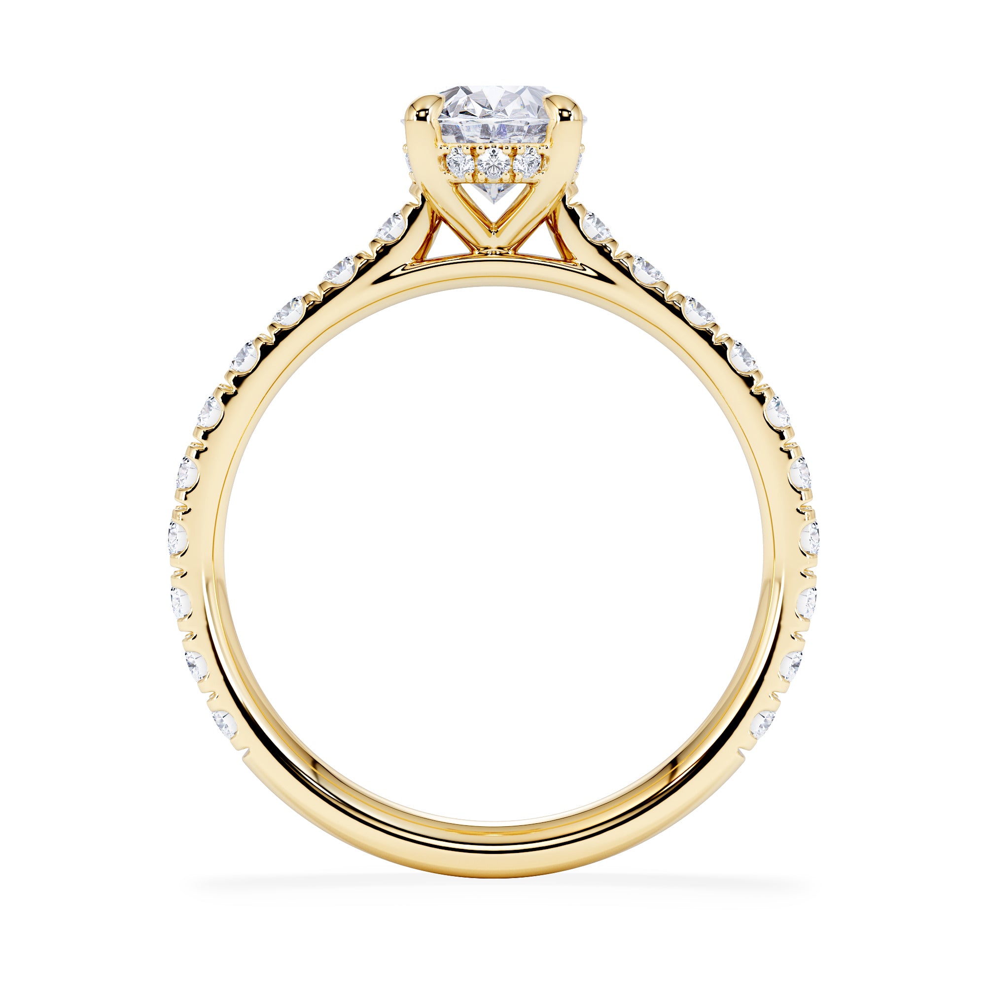 Amora Oval 1.00ct Hidden Halo Lab Diamond Engagement Ring With Side Stones Set in 18K Gold