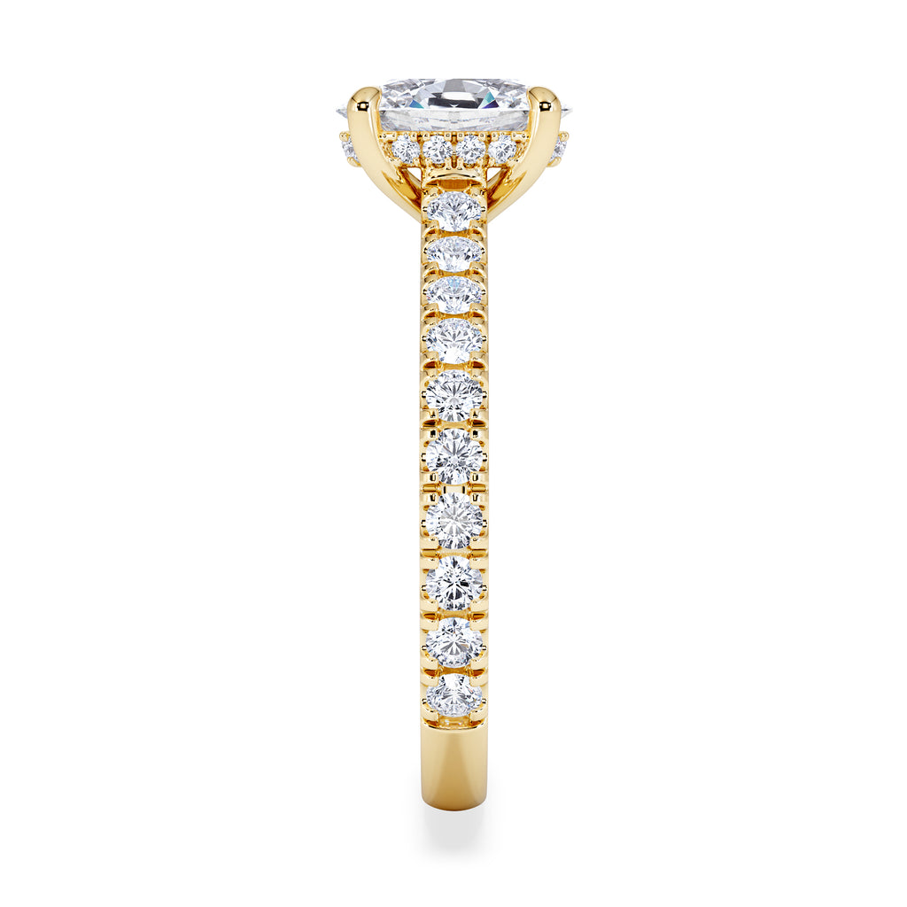 Amora Oval 1.00ct Hidden Halo Diamond Engagement Ring With Side Stones Set in 18K Gold