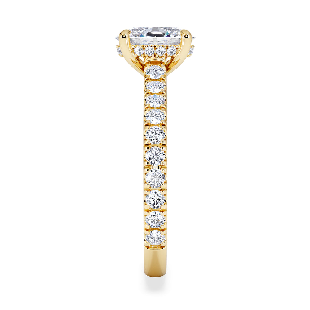 Amora Oval 1.00ct Hidden Halo Lab Diamond Engagement Ring With Side Stones Set in 18K Gold