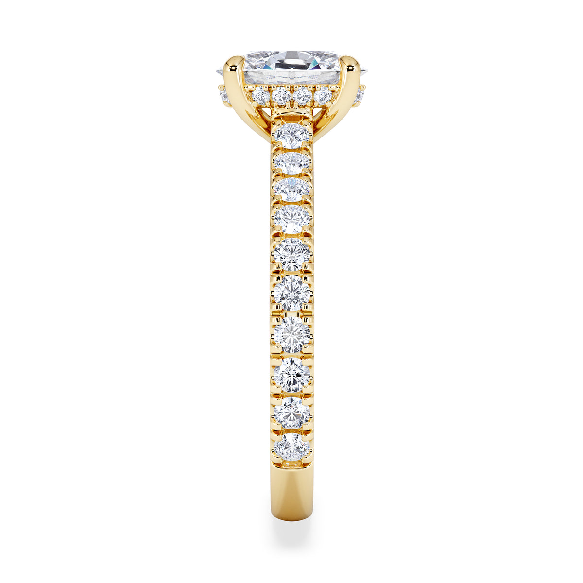 Amora Oval 1.00ct Hidden Halo Lab Diamond Engagement Ring With Side Stones Set in 18K Gold