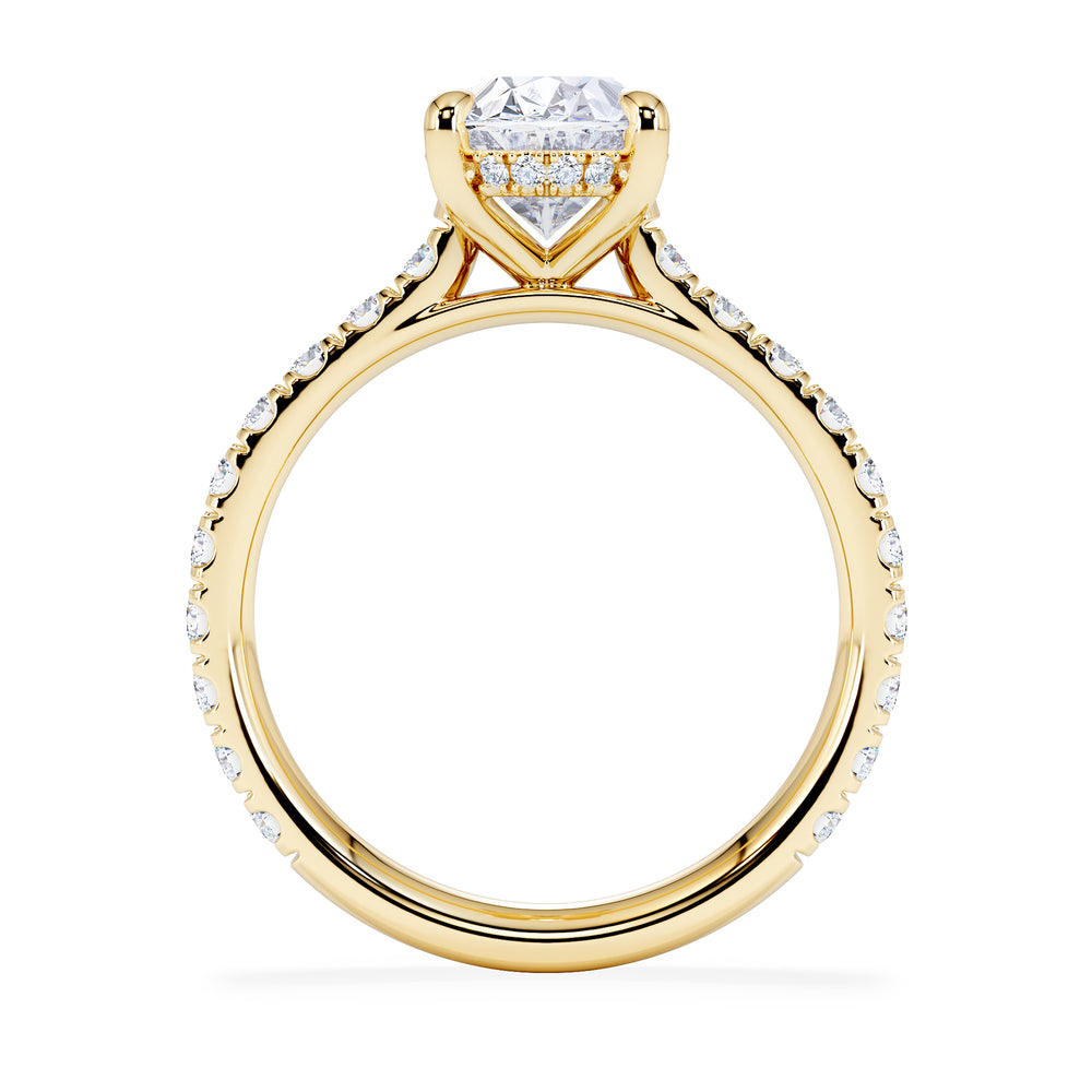 Amora Oval 2.00ct Hidden Halo Lab Diamond Engagement Ring With Side Stones Set in 18K Gold