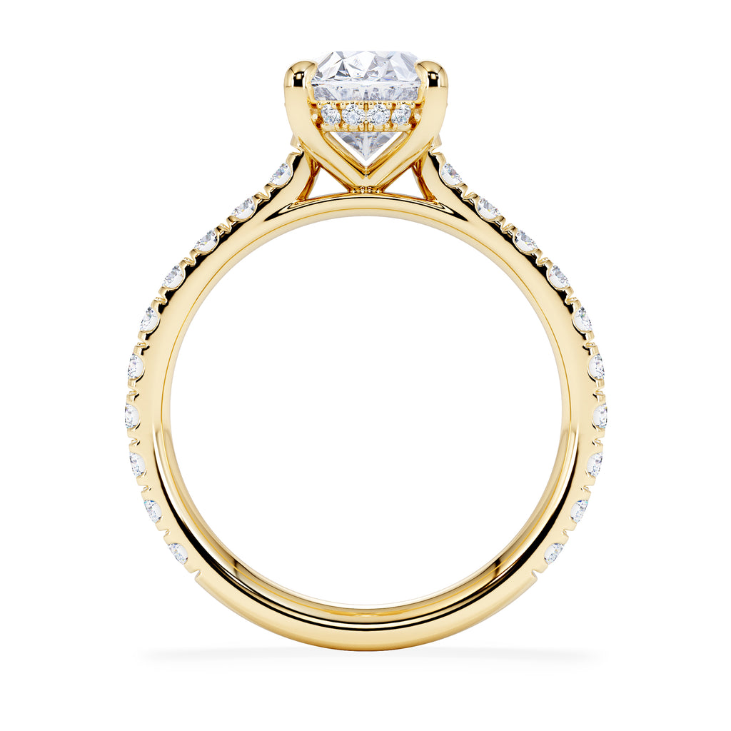 Amora Oval 2.00ct Hidden Halo Lab Diamond Engagement Ring With Side Stones Set in 18K Gold