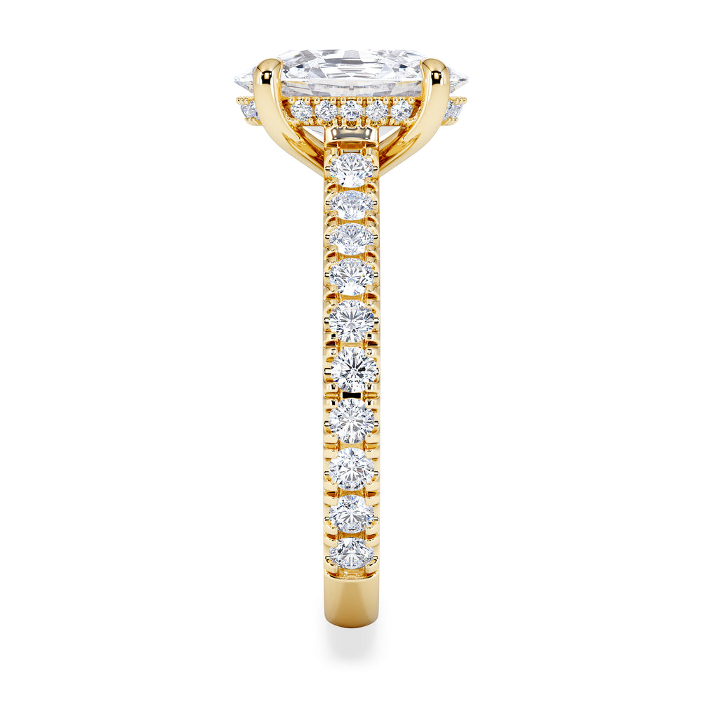 Amora Oval 2.00ct Hidden Halo Lab Diamond Engagement Ring With Side Stones Set in 18K Gold