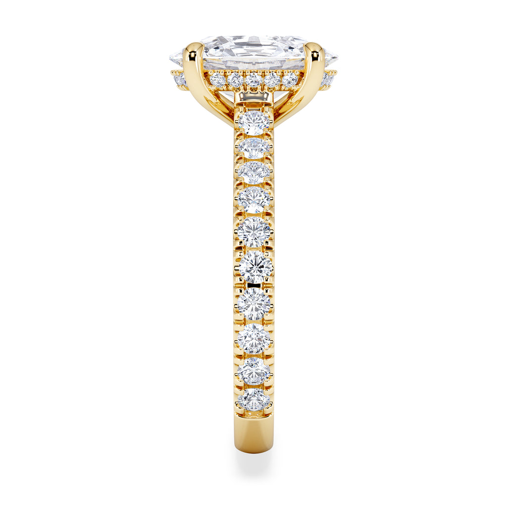 Amora Oval 2.00ct Hidden Halo Lab Diamond Engagement Ring With Side Stones Set in 18K Gold
