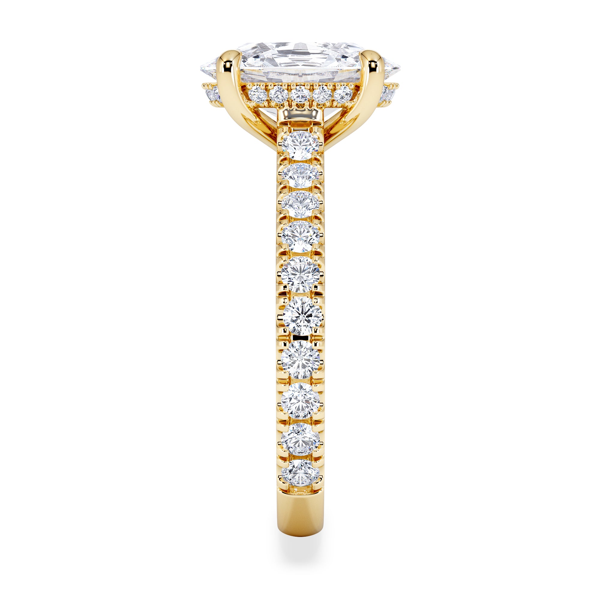 Amora Oval 2.00ct Hidden Halo Lab Diamond Engagement Ring With Side Stones Set in 18K Gold