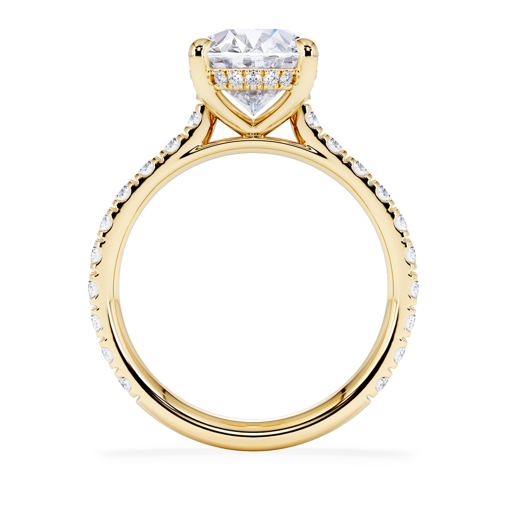 Amora Oval 3.00ct Hidden Halo Lab Diamond Engagement Ring With Side Stones Set in 18K Gold