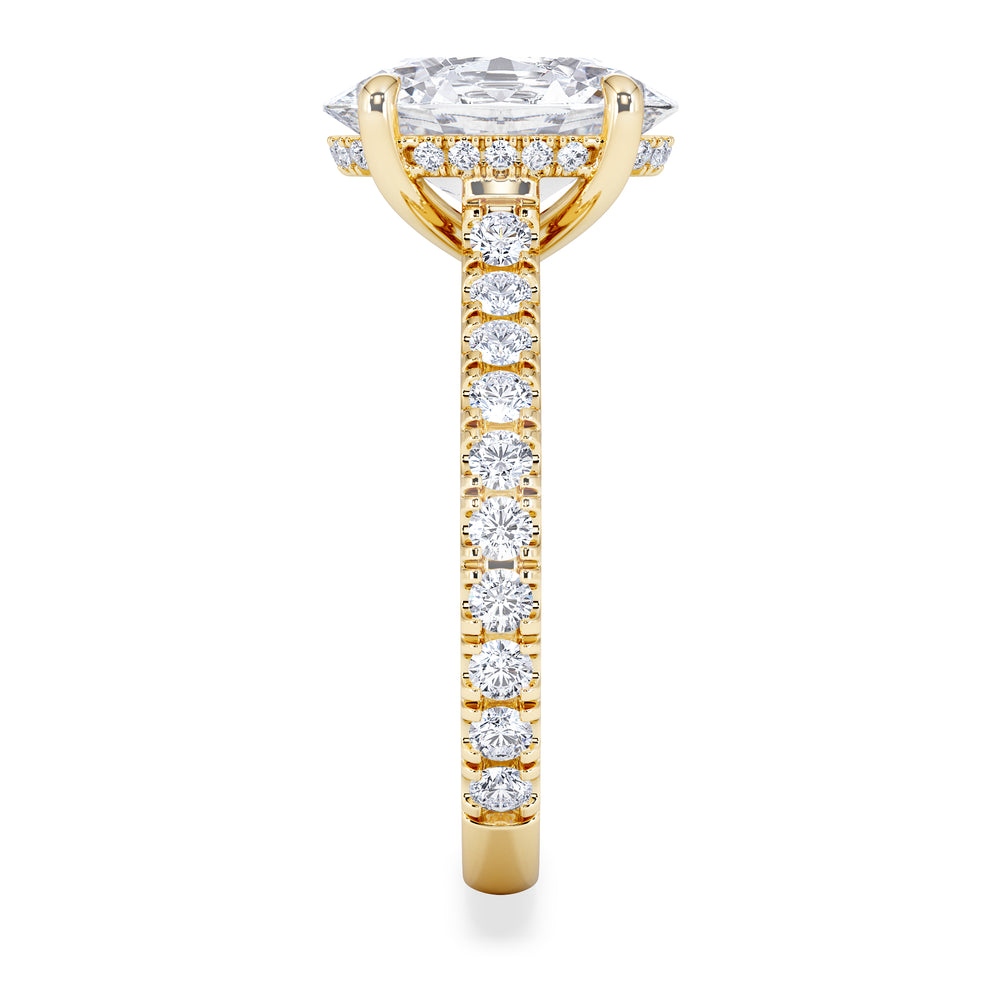Amora Oval 3.00ct Hidden Halo Lab Diamond Engagement Ring With Side Stones Set in 18K Gold