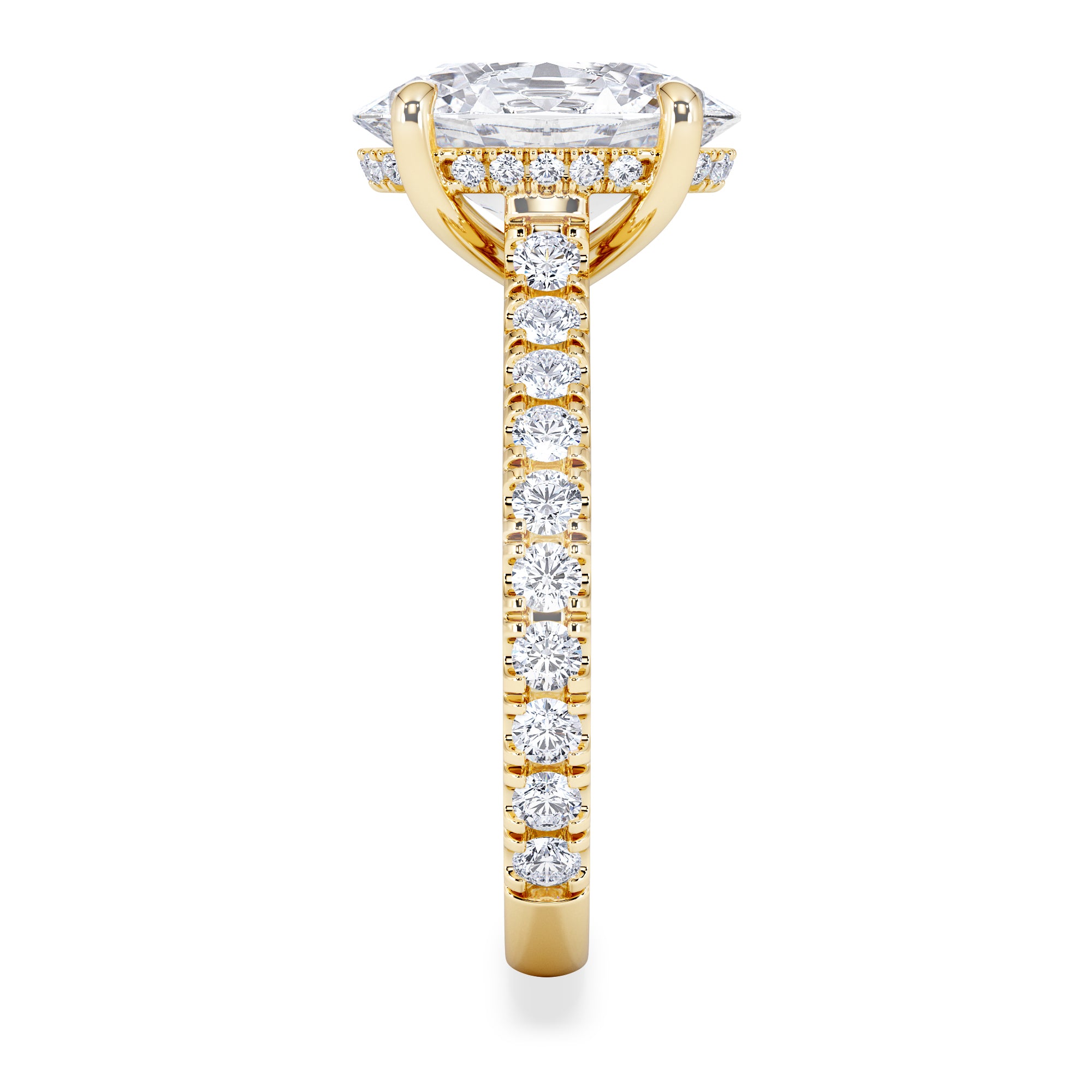 Amora Oval 3.00ct Hidden Halo Lab Diamond Engagement Ring With Side Stones Set in 18K Gold