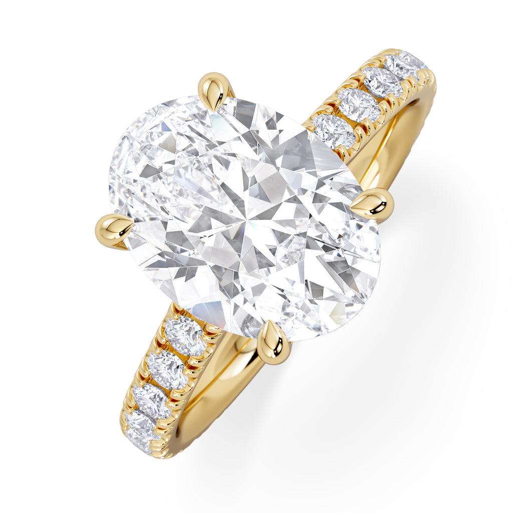 Amora Oval 3.00ct Hidden Halo Lab Diamond Engagement Ring With Side Stones Set in 18K Gold