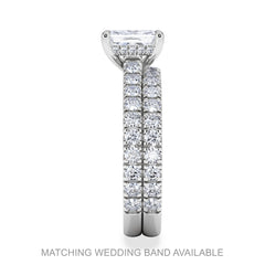 Amora Radiant 1.00ct Hidden Halo Diamond Engagement Ring With Side Stones Set in 18K White Gold