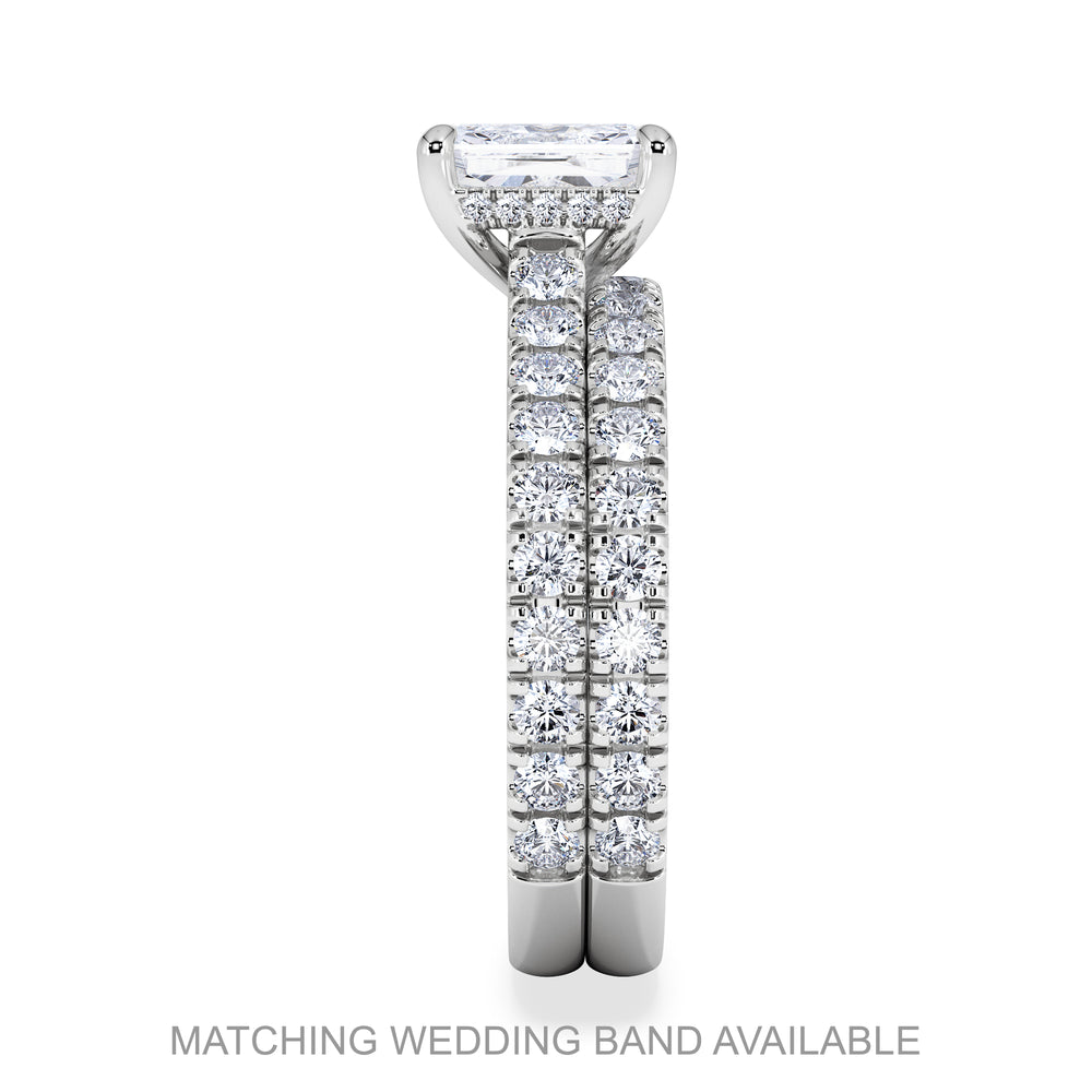 Amora Radiant 1.00ct Hidden Halo Lab Diamond Engagement Ring With Side Stones Set in Platinum