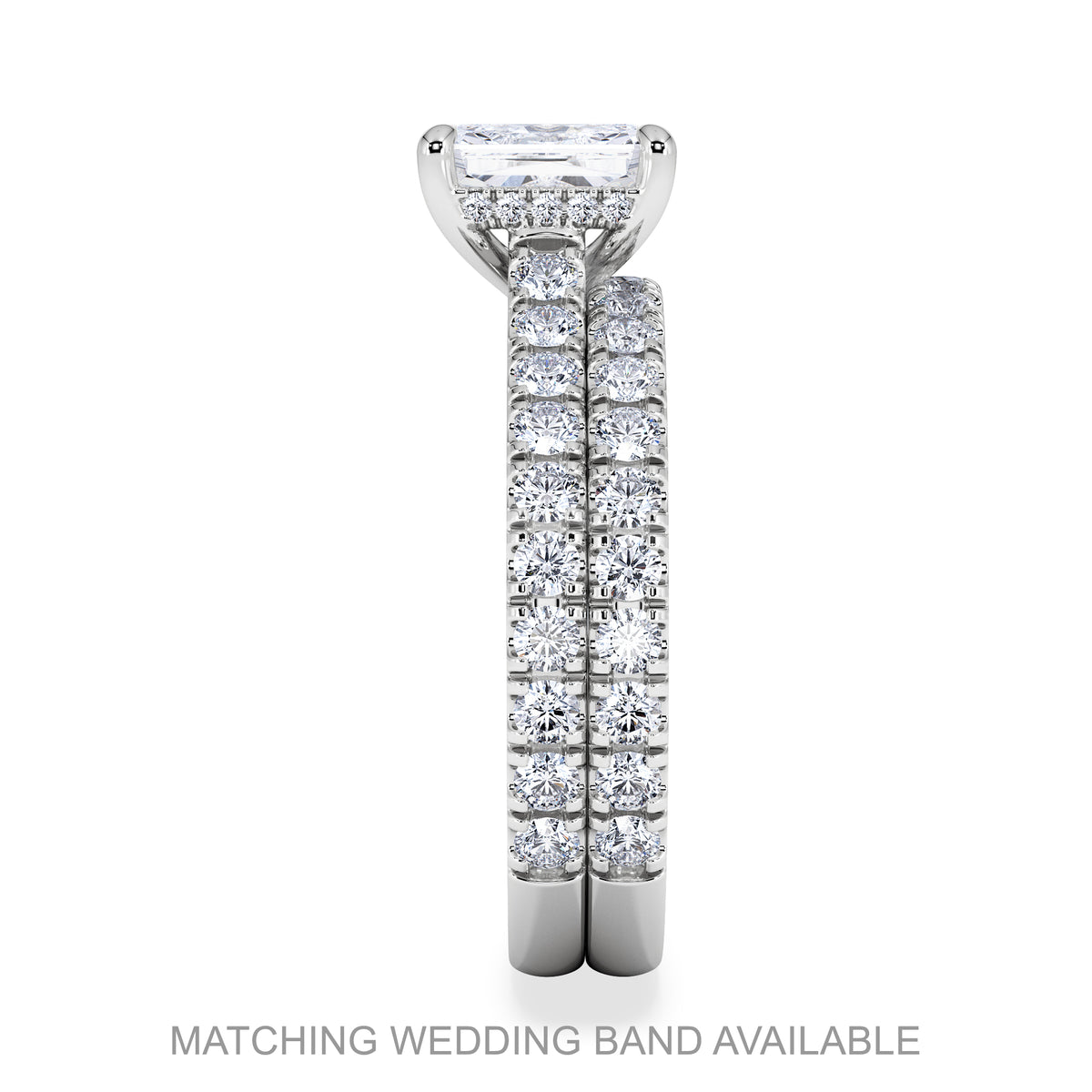 Amora Radiant 1.00ct Hidden Halo Lab Diamond Engagement Ring With Side Stones Set in Platinum