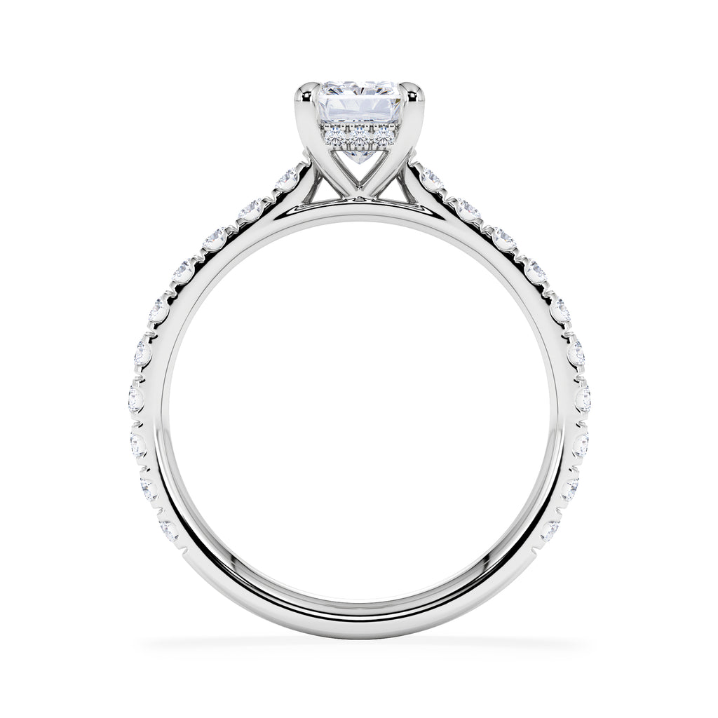 Amora Radiant 1.00ct Hidden Halo Diamond Engagement Ring With Side Stones Set in 18K White Gold