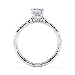 Amora Radiant 1.00ct Hidden Halo Diamond Engagement Ring With Side Stones Set in 18K White Gold