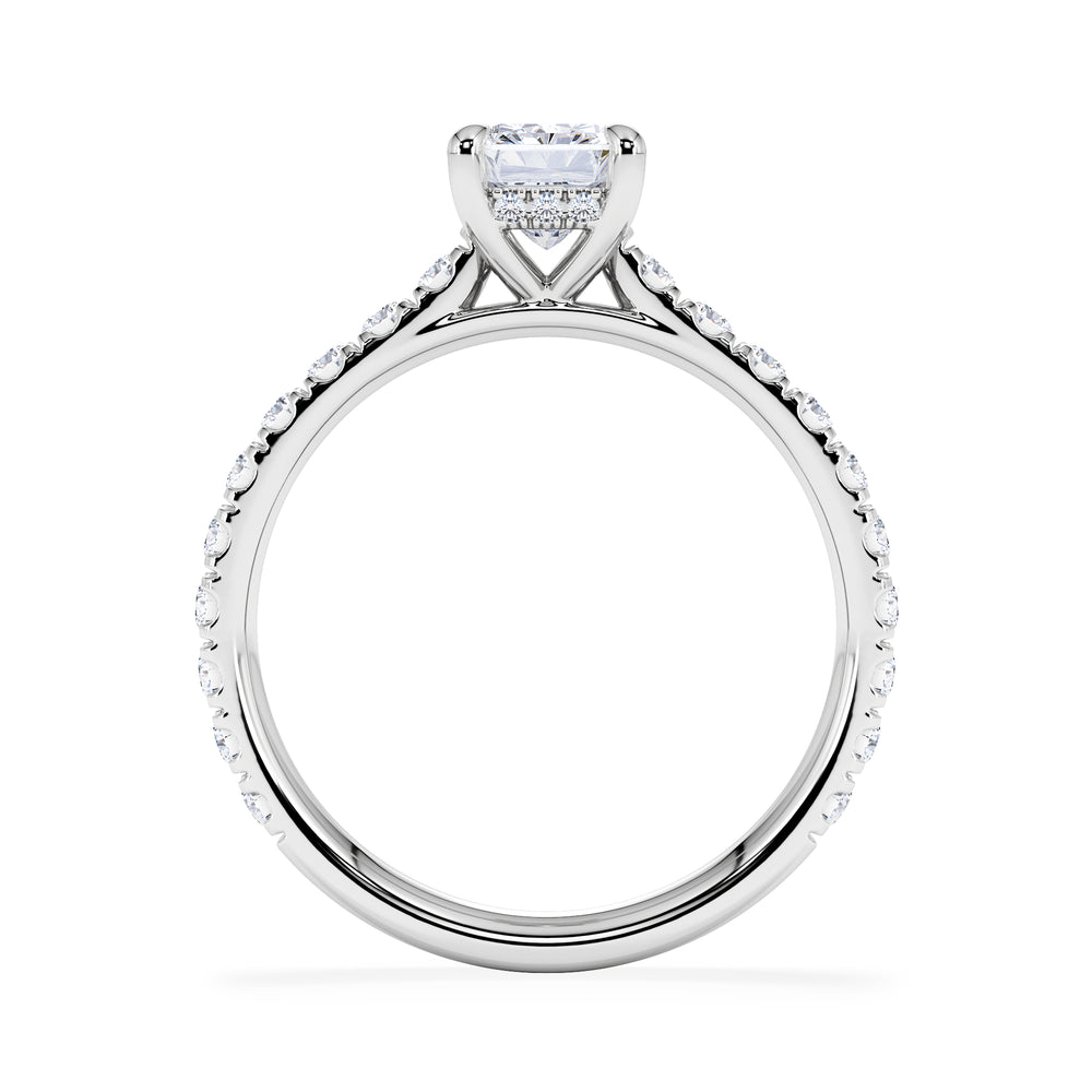 Amora Radiant 1.00ct Hidden Halo Lab Diamond Engagement Ring With Side Stones Set in Platinum