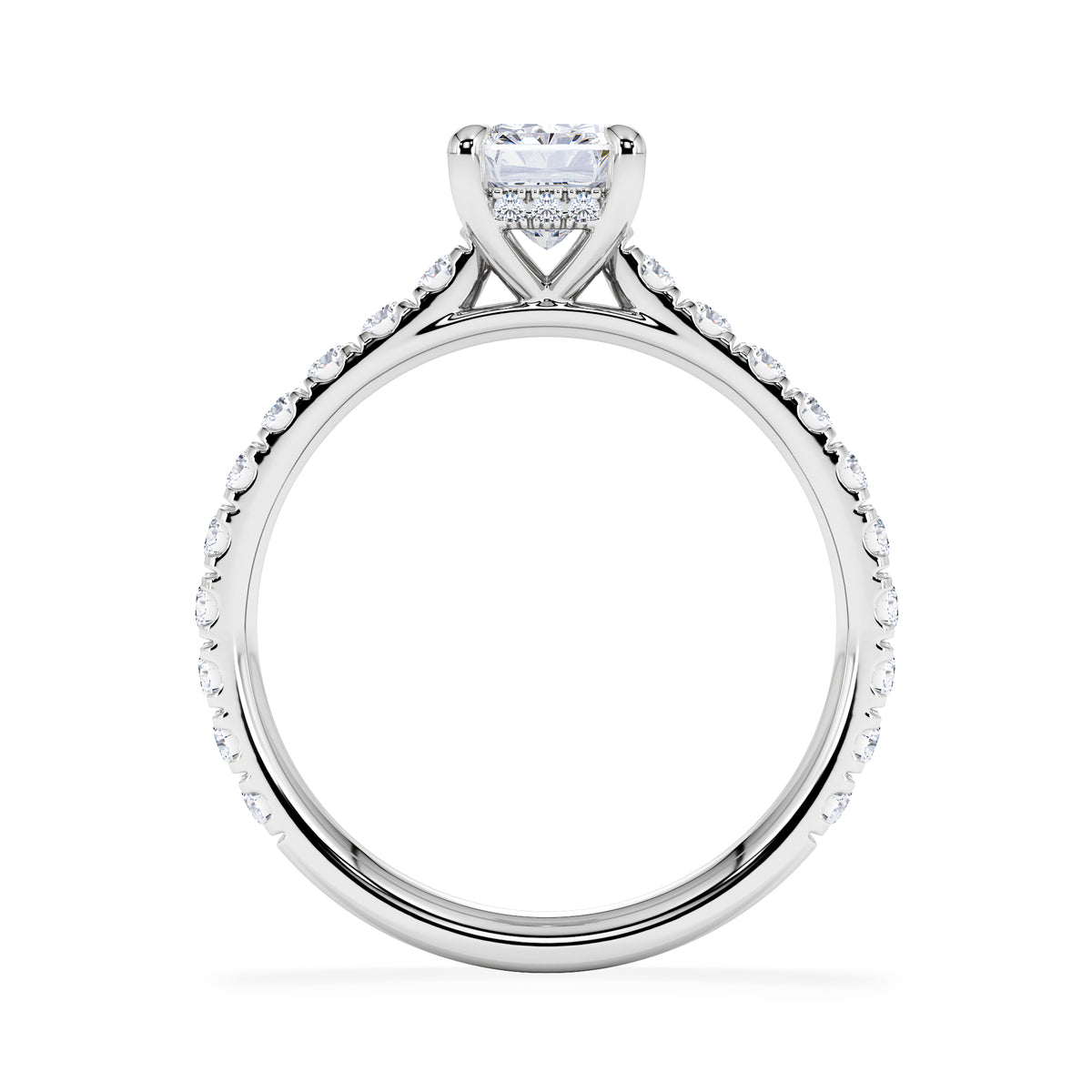 Amora Radiant 1.00ct Hidden Halo Lab Diamond Engagement Ring With Side Stones Set in Platinum