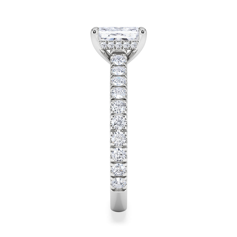 Amora Radiant 1.00ct Hidden Halo Lab Diamond Engagement Ring With Side Stones Set in 18K White Gold