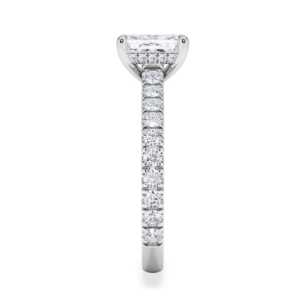 Amora Radiant 1.00ct Hidden Halo Lab Diamond Engagement Ring With Side Stones Set in 18K White Gold