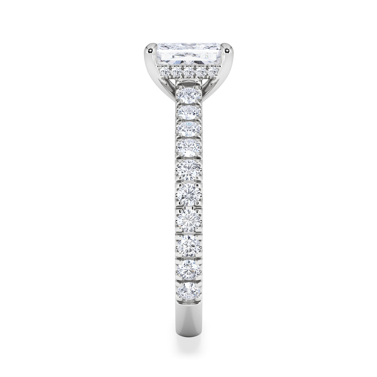 Amora Radiant 1.00ct Hidden Halo Lab Diamond Engagement Ring With Side Stones Set in Platinum