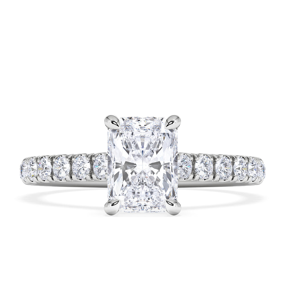 Amora Radiant 1.00ct Hidden Halo Lab Diamond Engagement Ring With Side Stones Set in 18K White Gold