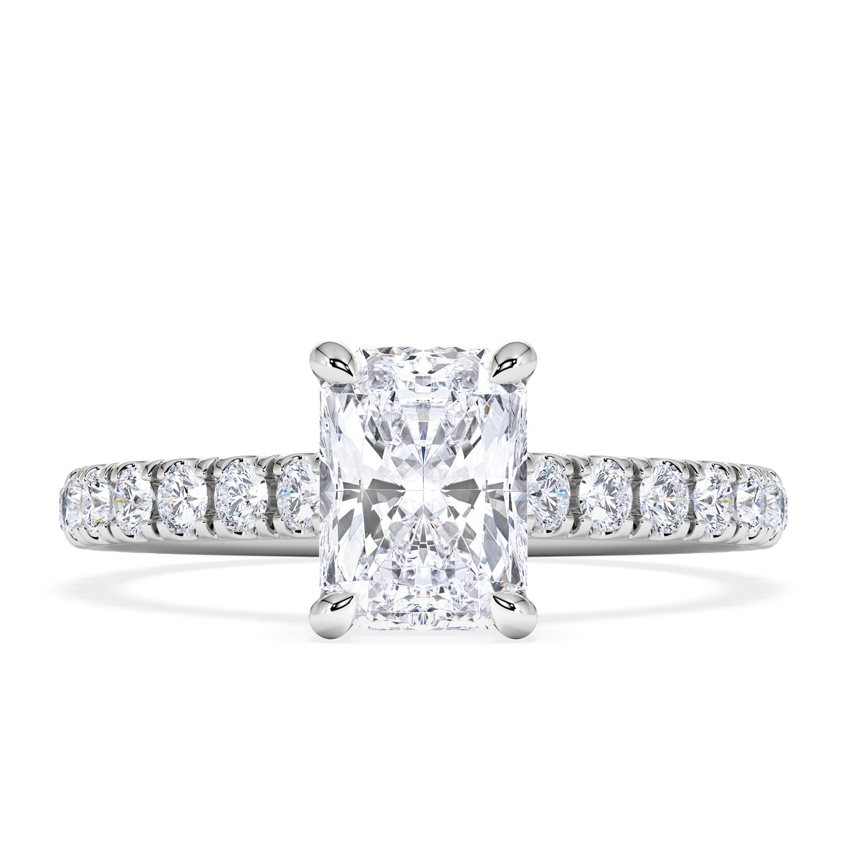 Amora Radiant 1.00ct Hidden Halo Lab Diamond Engagement Ring With Side Stones Set in Platinum