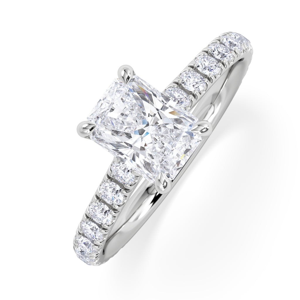 Amora Radiant 1.00ct Hidden Halo Lab Diamond Engagement Ring With Side Stones Set in Platinum