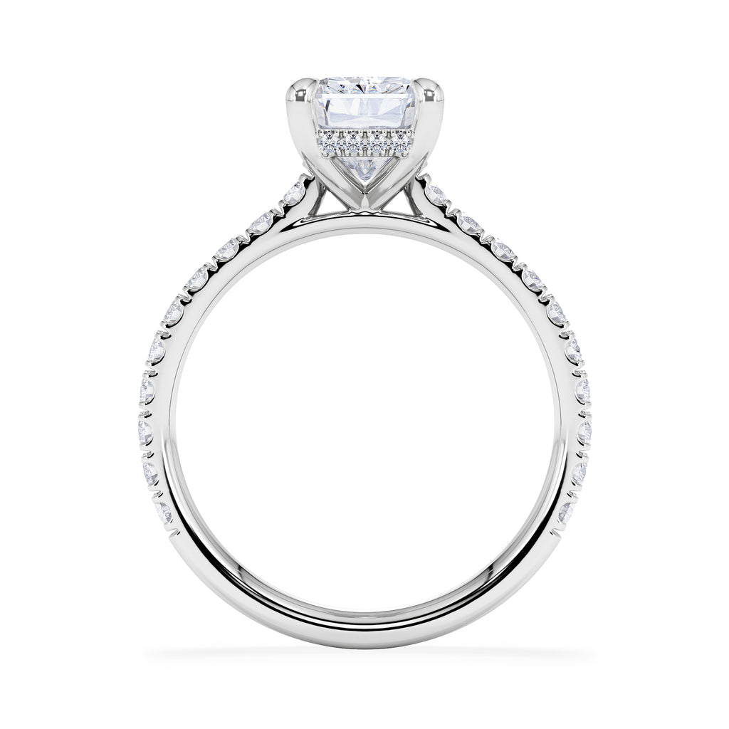 Amora Radiant 2.00ct Hidden Halo Lab Diamond Engagement Ring With Side Stones Set in Platinum